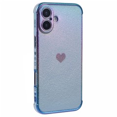 For iPhone 16 Case TPU Heart Pattern Iridescent Gradient Phone Cover - Colorful Blue