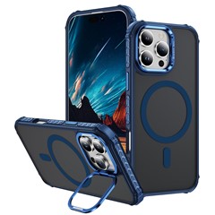 For iPhone 16 Pro Max Case with Lens Kickstand Matte Back Cover Compatible with MagSafe - Blue