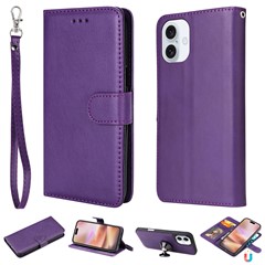 For iPhone 16 Case 2 in 1 Detachable Magnetic Leather Wallet Mobile Cover with Strap - Purple