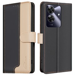 BINFEN COLOR BF33 for Realme Note 60 / C61 4G Leather Case Splicing Color RFID Blocking - Black