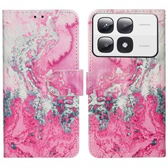 For Xiaomi 14T Pro Case Pattern PU Leather Flip Phone Cover - Pink Seawater Marble