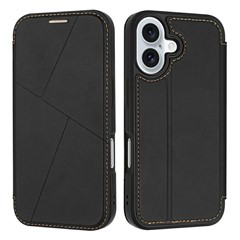 For iPhone 16 Case Magnetic Closure Card Slot Leather Flip Phone Cover - Black