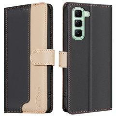 BINFEN COLOR BF33 for Infinix Hot 50 4G Leather Case Splicing Color RFID Blocking - Black
