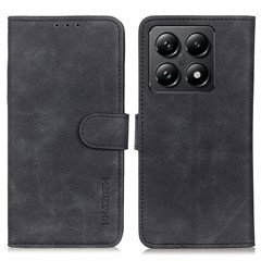 KHAZNEH For Xiaomi 14T Case Retro PU Leather Wallet Stand Phone Cover - Black