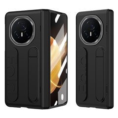 For Honor Magic V3 5G Case Kickstand Wristband PC Phone Cover with Tempered Glass Film - Black