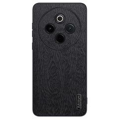 For vivo Y300 Pro 5G Case Wood Texture PU Leather Coated PC+TPU Phone Cover - Black