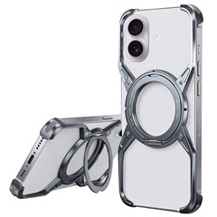 For iPhone 16 Case Kickstand Frameless Aluminum Alloy Bumper Phone Cover - Grey