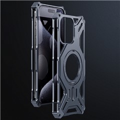For iPhone 16 Case Kickstand Frameless Aluminum Alloy+Silicone Phone Bumper Cover - Grey