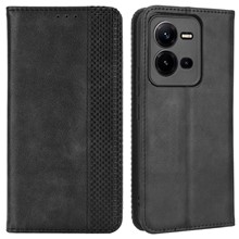For vivo V25 5G Magnetic Auto-absorbed Retro PU Leather Case Imprint Pattern Full Protection Phone Wallet Stand Cover - Black