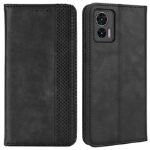 For Motorola Edge 30 Neo 5G Magnetic Auto Closing Retro PU Leather Wallet Case Imprint Pattern Phone Stand Protective Cover - Black