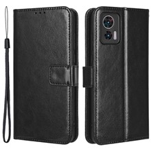 For Motorola Edge 30 Neo 5G Crazy Horse Texture PU Leather Anti-drop Case Stand Wallet Phone Protective Cover - Black