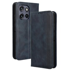 For Motorola Edge 60 Neo 5G / Edge 50 Neo 5G / Moto S50 5G / ThinkPhone 25 5G Leather Case Wallet Stand Retro Texture Phone Cover - Blue