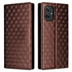For Motorola Moto G55 5G Wallet Case Rhombus Imprinted Leather Phone Cover - Brown
