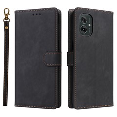 For Motorola Moto G55 5G Wallet Case RFID Blocking PU Leather Cover Stand View - Black