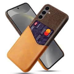 For Samsung Galaxy S24 FE Case Cloth Texture PU Leather Hard PC Card Slot Phone Cover - Orange