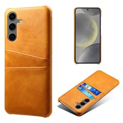 For Samsung Galaxy S24 FE Case Dual Card Slots PU Leather + Hard PC Phone Cover - Orange