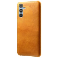 For Samsung Galaxy M35 5G Case Calf Texture PU Leather Hard PC Protective Phone Cover - Orange