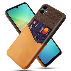 For Samsung Galaxy A06 4G Case Cloth Texture PU Leather Hard PC Card Slot Phone Cover - Orange