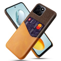 For Honor Play 60 Plus 5G Case Cloth Texture PU Leather Hard PC Card Slot Phone Cover - Orange