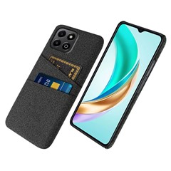 For Honor X6b 4G Case Cloth + Hard PC Phone Cover with Dual Card Slots - Black