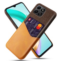 For Honor X6b 4G Case Cloth Texture PU Leather Hard PC Card Slot Phone Cover - Orange