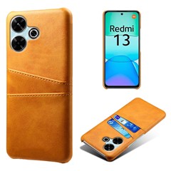 For Xiaomi Redmi 13 4G Case Dual Card Slots PU Leather + Hard PC Phone Cover - Orange