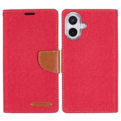 MERCURY GOOSPERY For iPhone 16 Case Canvas Texture Leather Wallet Phone Cover - Red