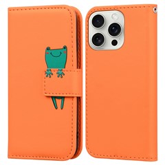 For iPhone 16 Pro Max Case Cartoon Pattern Wallet Leather Phone Cover - Orange