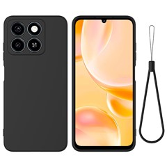 For ZTE Blade A55 / A35 Case Liquid Silicone Anti-Scratch Phone Cover with Hand Strap - Black