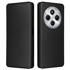For Xiaomi Poco C75 4G / Redmi 14R 5G / 14C 4G Case Carbon Fiber Texture Drop-Proof PU Leather Phone Cover - Black