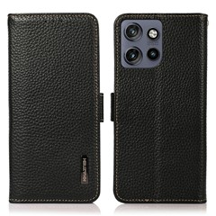 KHAZNEH For Motorola Edge 60 Neo 5G / Edge 50 Neo 5G / Moto S50 5G / ThinkPhone 25 5G Phone Case Genuine Cow Leather Cover RFID Blocking - Black