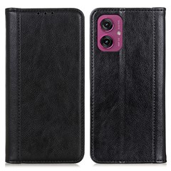 For Motorola Moto G55 5G Stand Case Split Leather Litchi Texture Wallet Phone Cover - Black
