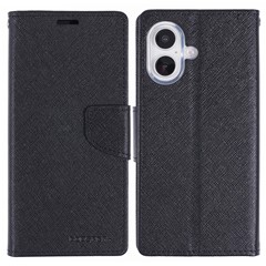 MERCURY GOOSPERY For iPhone 16 Plus Case PU Leather Wallet Phone Cover - Black