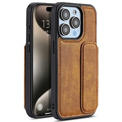 For iPhone 15 Pro Case Leather+TPU Card Holder Phone Cover - Light Brown