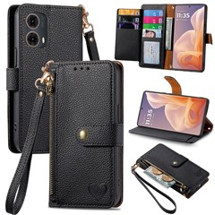For Motorola Moto G85 5G / S50 Neo 5G Case RFID Blocking Zipper Pocket Leather Wallet Phone Cover - Black