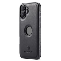 DG.MING For iPhone 16 Plus Case Anti-Drop Leather Coated PC+TPU Phone Back Cover - Black