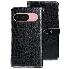 IDEWEI For Google Pixel 9 Pro  /  Pixel 9 Case Crocodile Texture PU Leather Flip Phone Cover - Black