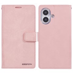 MERCURY GOOSPERY Blue Moon For iPhone 16 Plus Case Stand Full Protection Leather Phone Cover - Pink