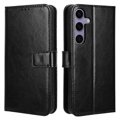 For Samsung Galaxy S24 FE Case Crazy Horse Texture PU Leather Phone Wallet Cover - Black