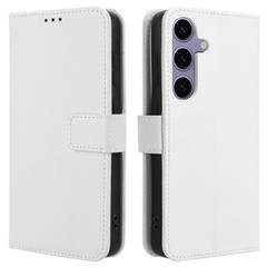 For Samsung Galaxy S24 FE Case PU Leather Diamond Texture Wallet Phone Cover - White
