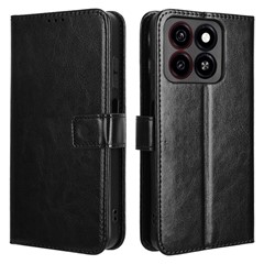 For ZTE Blade A35 / A55 Case Crazy Horse Texture PU Leather Phone Wallet Cover - Black