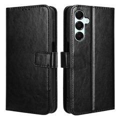 For Samsung Galaxy A16 5G / A16 4G Case Crazy Horse Texture PU Leather Phone Wallet Cover - Black