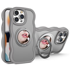 For iPhone 15 Pro Case Compatble with MagSafe Kickstand TPU+PC Phone Cover Built-In Mirror - Light Grey
