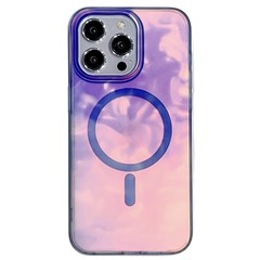 For iPhone 16 Pro Case Compatible with MagSafe Ink Painting IMD PC+TPU Phone Cover - Blue