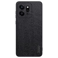 For Honor Play 9T Case Wood Texture PU Leather Coated PC+TPU Phone Cover - Black