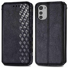 For Motorola Moto G22 / E32 4G / E32s 4G PU Leather Case Rhombus Imprint Wallet Stand Phone Cover - Black