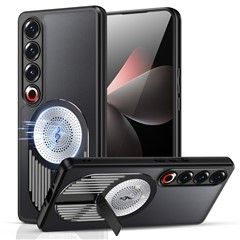 For Meizu 21 Pro Magnetic Case Heat Dissipation Aromatherapy Kickstand Silicone+PC Phone Cover - Black