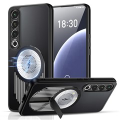 For Meizu 20 Pro Magnetic Case Heat Dissipation Aromatherapy Kickstand Silicone+PC Phone Cover - Black