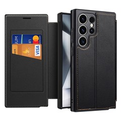 For Samsung Galaxy S24 Ultra Case Magnetic Closure Card Slot Leather Flip Phone Cover - Black