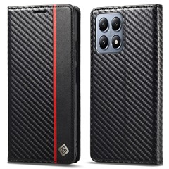 LC.IMEEKE For Xiaomi 14T Case Carbon Fiber Texture Phone Cover Stand Card Holder - Vertical Stripe